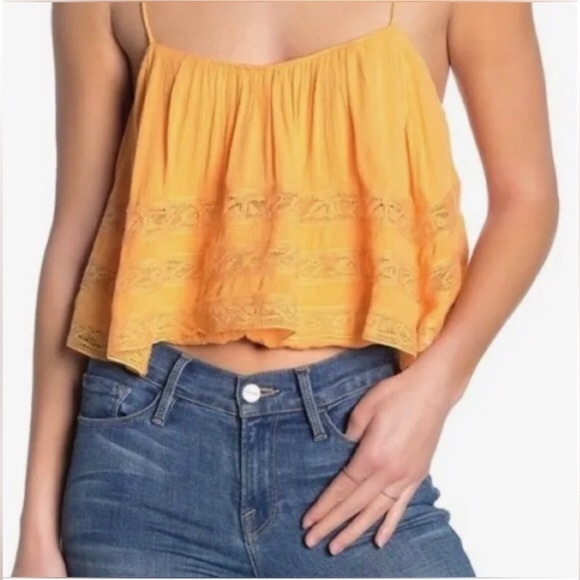 Free People Home Again Cami Size Medium Orange Lace Tank Top New with Tags - Picture 6 of 11